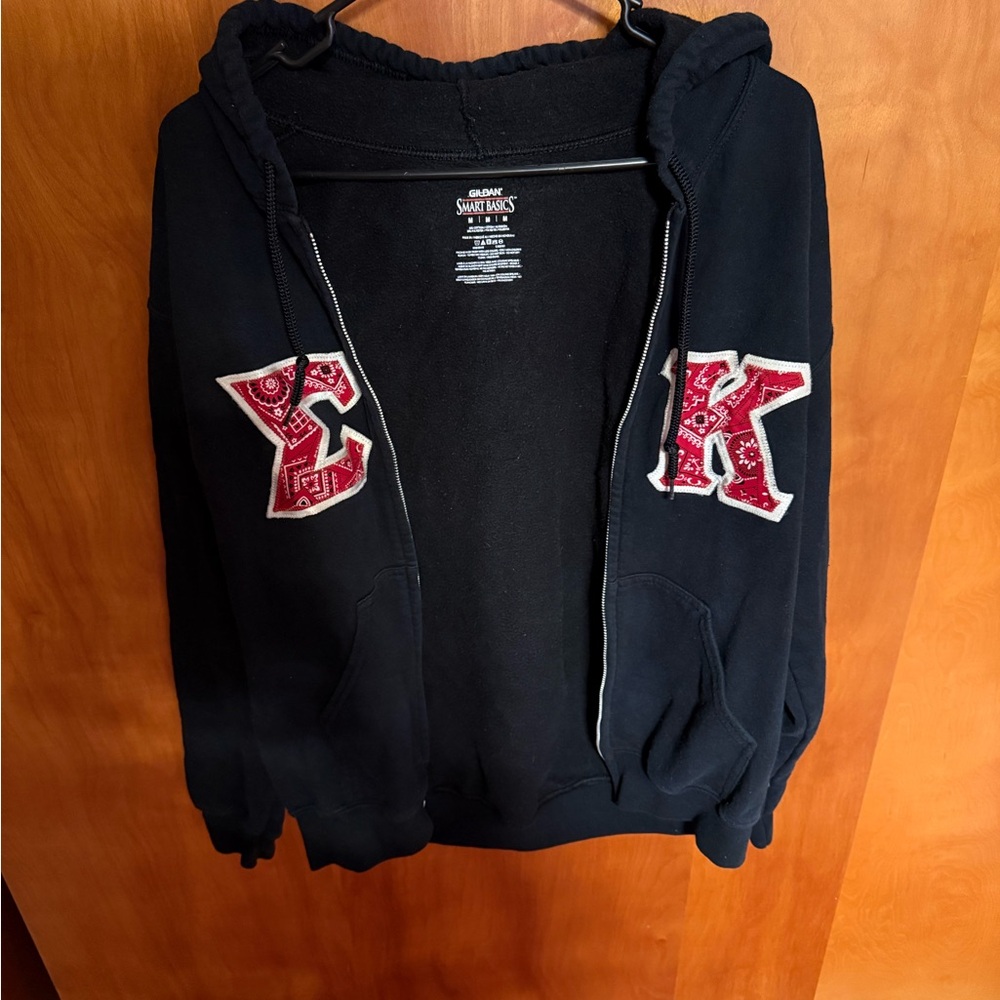 Sigma Kappa Sorority Zip-Up Hoodie with Red Cowgirl Embroidered EK Letters